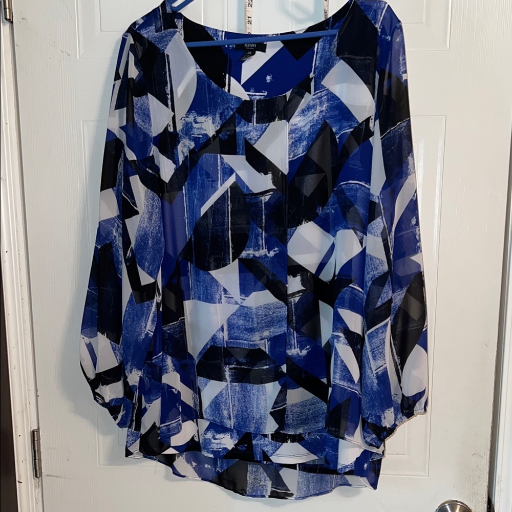 Alfani Blue and Black Abstract Blouse